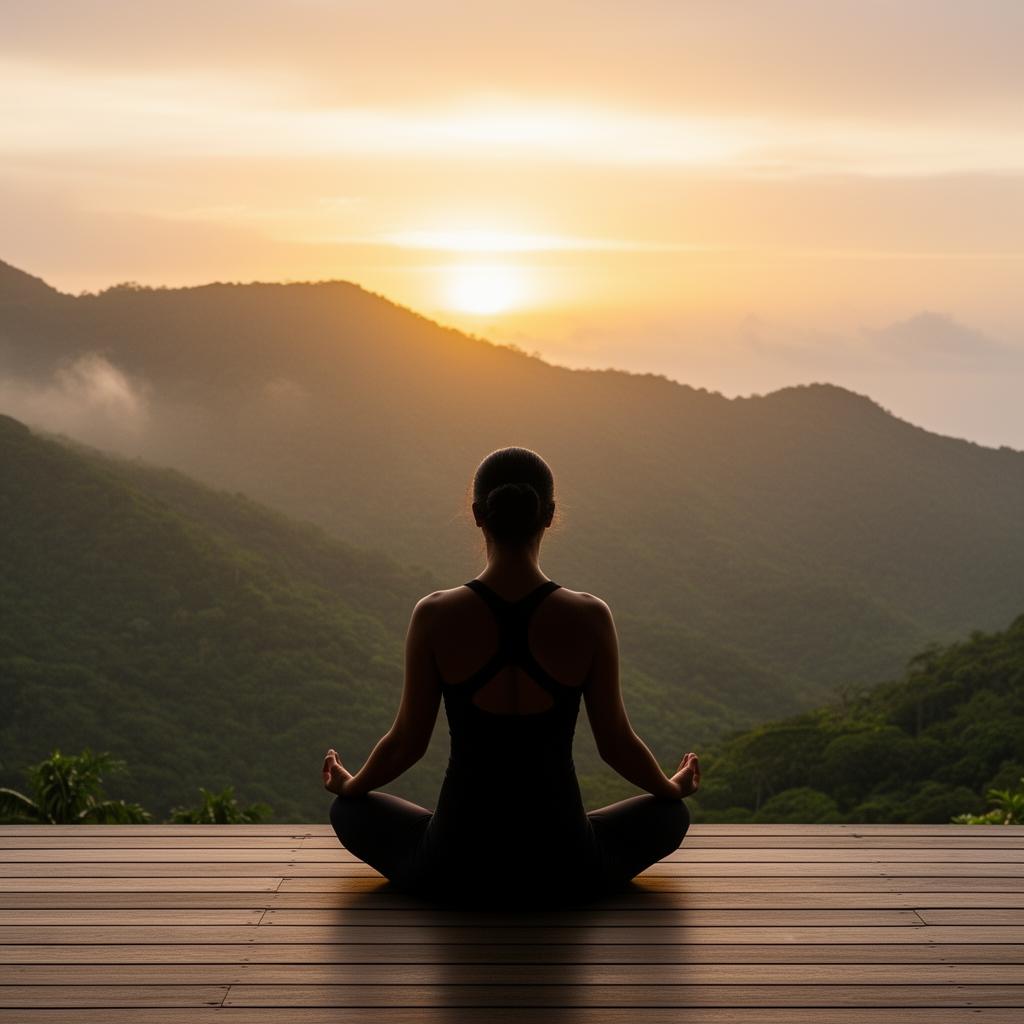 Práctica de yoga al amanecer en Finca Salud